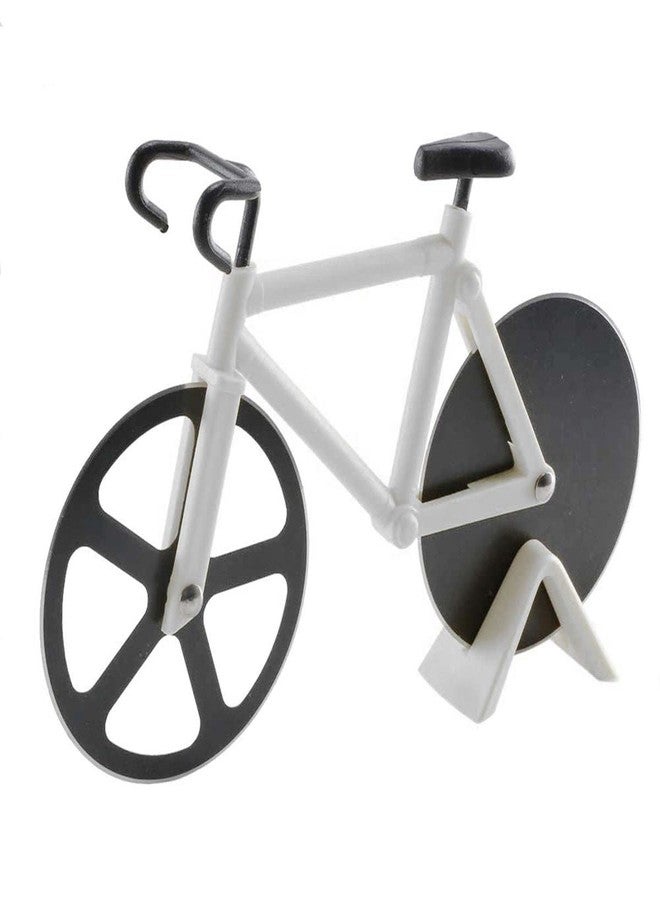 Kookee Pizza Cutter and Slicer for Kitchen and Party, Bicycle with Display Stand and Non-Stick Dual Stainless Steel Wheels (White) - Image 2